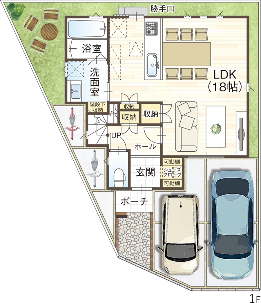 藤井寺市沢田1号地モデルハウスの1階図面