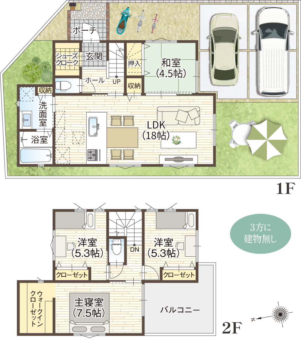 香芝市良福寺 I期 1-A参考プラン間取り
