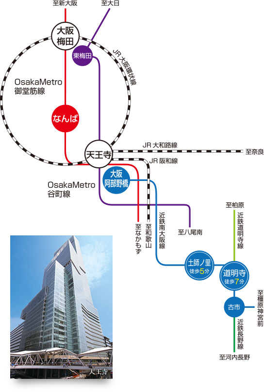 藤井寺市の道明寺、路線図