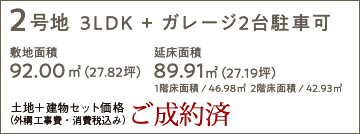 2号地 ３LDK + ガレージ2台駐車可