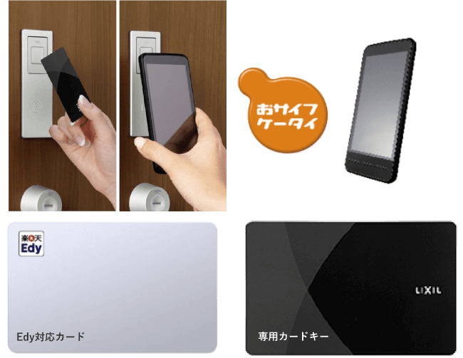 カザスプラスの使用イメージ、Edy対応カード、専用カードキー